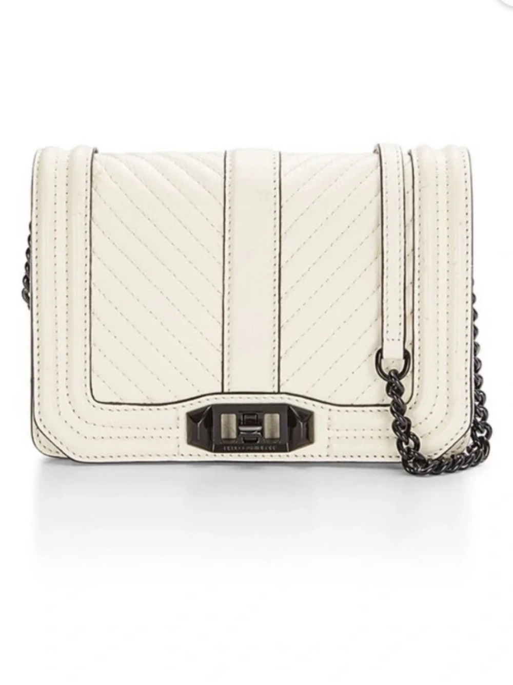REBECCA MINKOFF Quilted Cream Leather Crossbody Bag with Chain Strap